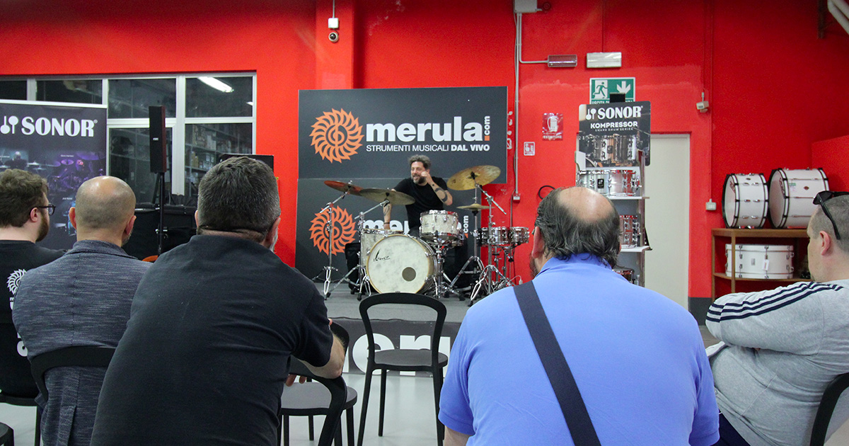 Guarda le foto del primo appuntamento del Sonor Kompressor Snares Demo Tour presso Merula Magazzino Musicale